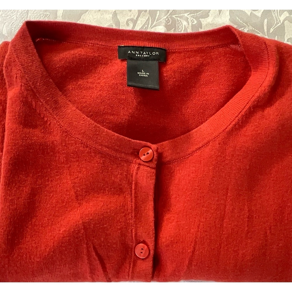 Ann Taylor Factory Sweater Cardigan Orange Size Large 100% Cotton